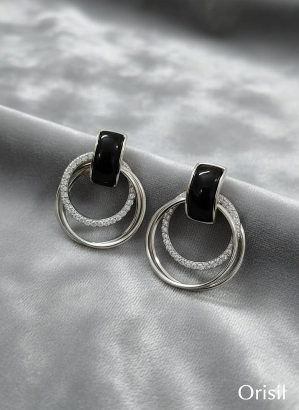 92.5 Sterling Silver Luxury Interlocking Circle Earrings