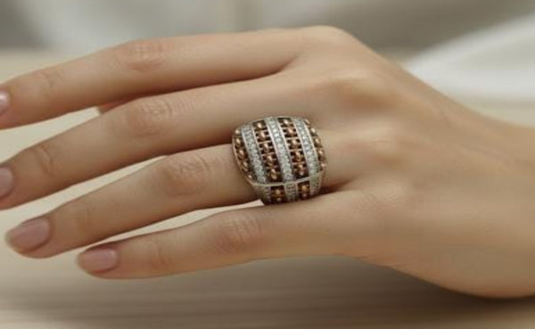 Orisil Jewels: Two-Tone Regal Ribbon Statement Ring Crafted with Pure 92.5 Sterling Silver