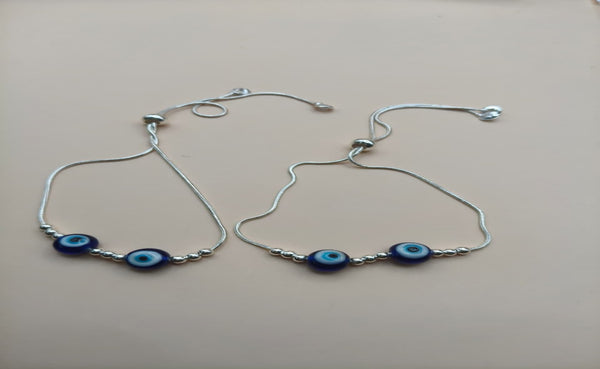 925 Sterling Silver Evil Eye Adjustable Bracelet & Anklet Set