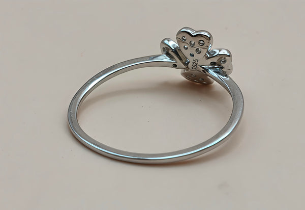 Orisil Jewels: Dainty Four-Leaf Clover Sparkle Ring Crafted with Pure 92.5 Sterling Silver