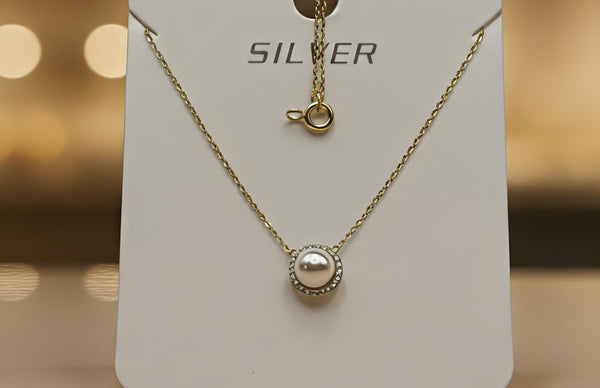 Elegant Pearl Halo Pendant Necklace (92.5 Silver)