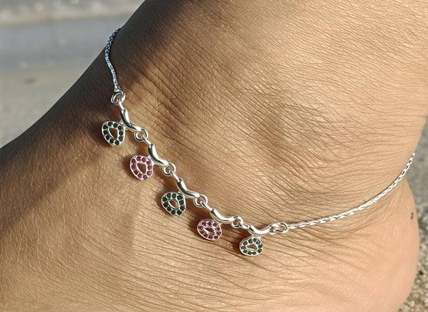 Exquisite Silver Colorful Stone Charms Anklet 💎✨