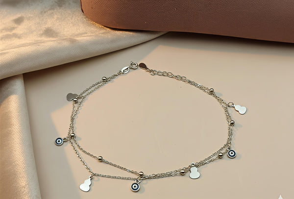 Exquisite 92.5 Sterling Silver Evil Eye Charms Anklet 💎✨