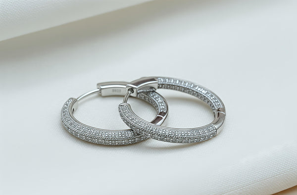 Sparkling Silver Oval Hoop Earrings