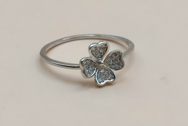 Orisil Jewels: Dainty Four-Leaf Clover Sparkle Ring Crafted with Pure 92.5 Sterling Silver