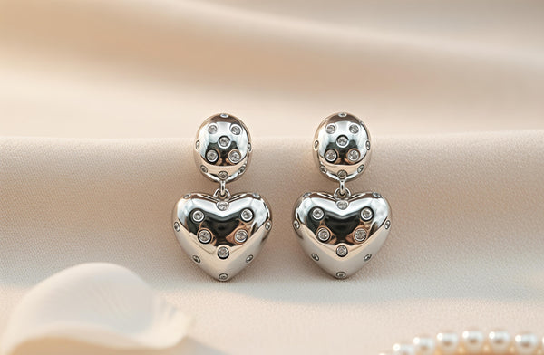 Orisil Jewels: Iconic 92.5 Silver Pave Heart Drops Earring.