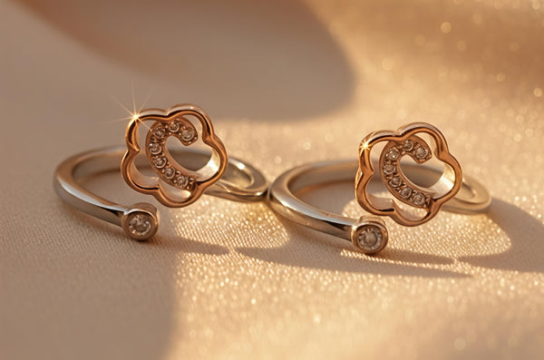 Floral Radiance Silver Toe Rings