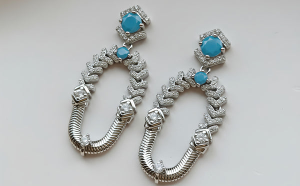Orisil Jewels: Iconic 92.5 Silver Turquoise Statement Drops Earring.