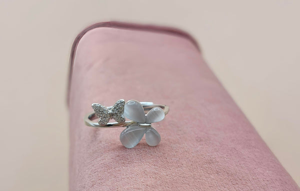 Orisil Jewels: Silver Butterfly &amp; Flower Ring Crafted in 92.5 Silver