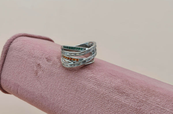 Orisil Jewels: Elegant Multilayer Colorful Fusion Ring Made with Pure 92.5 Silver