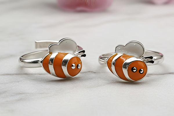 Adorable Honey Bee Enamel Toe Rings (92.5 Silver)