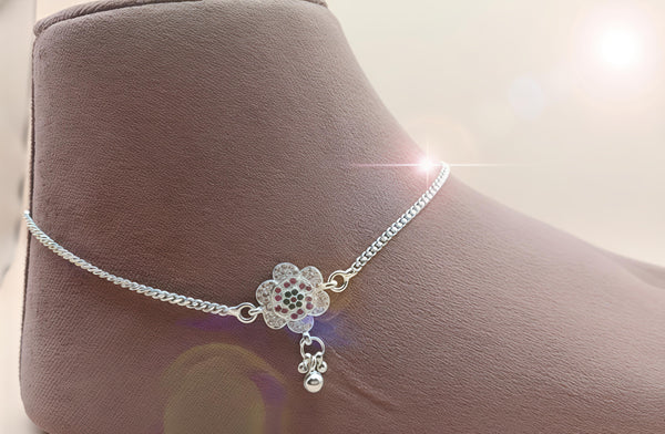 Exquisite 92.5 Sterling Silver Floral Charm Anklet 💎✨