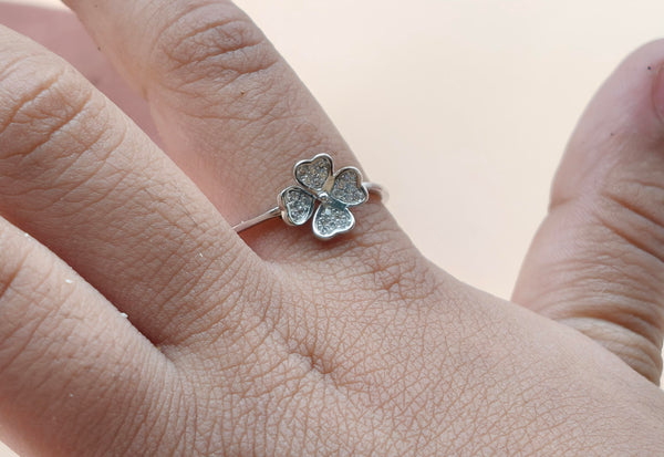 Orisil Jewels: Dainty Four-Leaf Clover Sparkle Ring Crafted with Pure 92.5 Sterling Silver