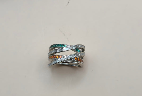 Orisil Jewels: Elegant Multilayer Colorful Fusion Ring Made with Pure 92.5 Silver