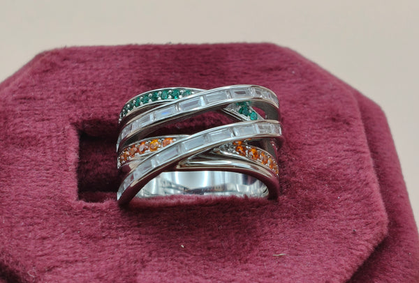 Orisil Jewels: Elegant Multilayer Colorful Fusion Ring Made with Pure 92.5 Silver