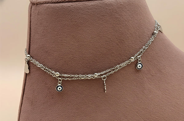 Exquisite 92.5 Sterling Silver Evil Eye Charms Anklet 💎✨