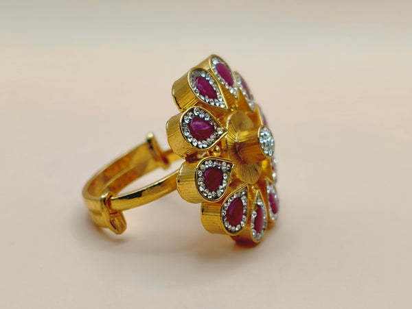 Premium Floral Ruby-Accent Adjustable Ring🌸✨