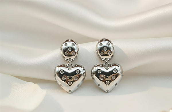 Orisil Jewels: Iconic 92.5 Silver Pave Heart Drops Earring.