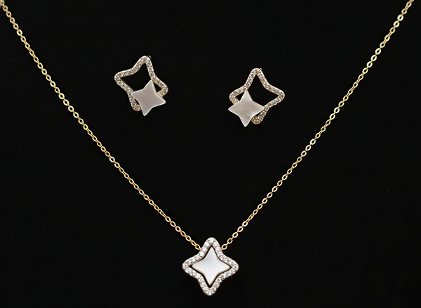 Orisil Jewels™ Star-Shaped Mother of Pearl Necklace & Earrings Set in 92.5 Silver.