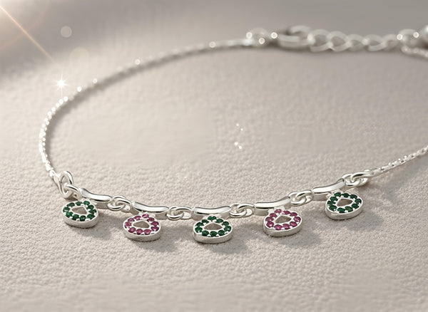 Exquisite Silver Colorful Stone Charms Anklet 💎✨