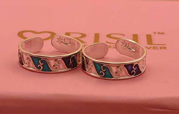 Orisil Jewels™ Oceanic Enamel Silver Toe Rings
